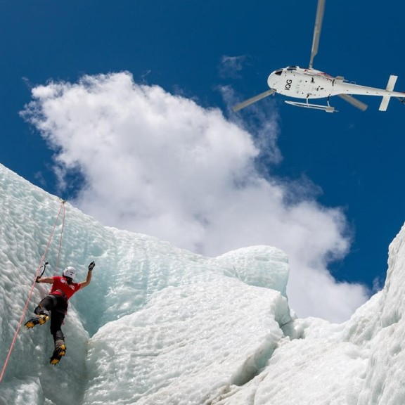 Glacier heli ice climb